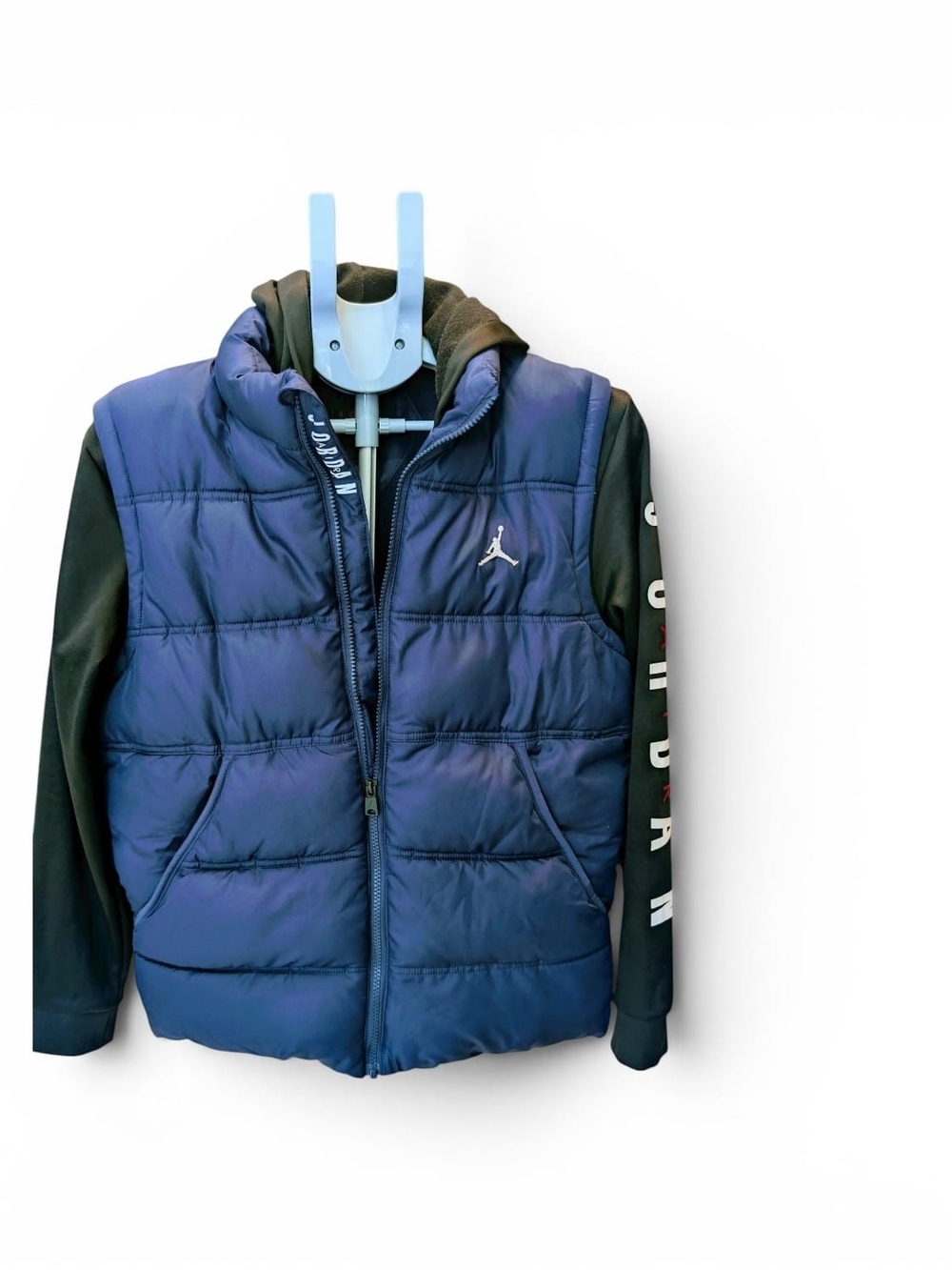 Jordan Kids Youth Blue Puffer Vest with Black Sleeves
